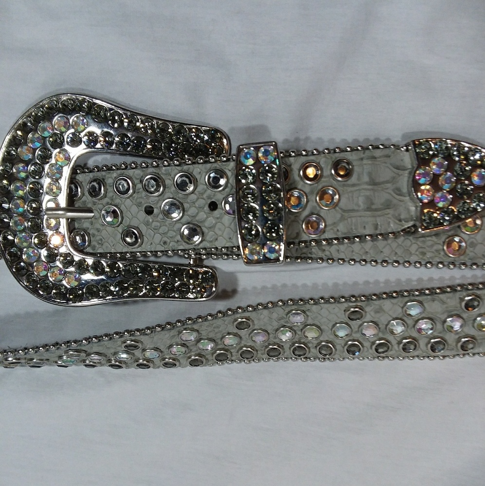 Belt western leather rhinestones studs bling sz M